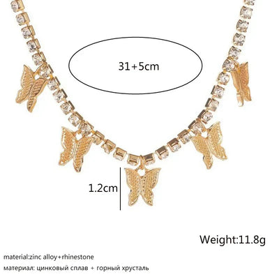 Crystal Butterfly Pendants Chokers Personality Gold Color Hollow Chain Choker Necklaces Ladies Punk Collar jewellery – Halskette