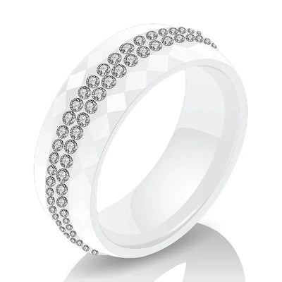 Eleganter Keramikring für Damen – Schwarz & Weiß mit Kristall
