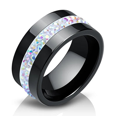 Eleganter Keramikring für Damen – Schwarz & Weiß mit Kristall