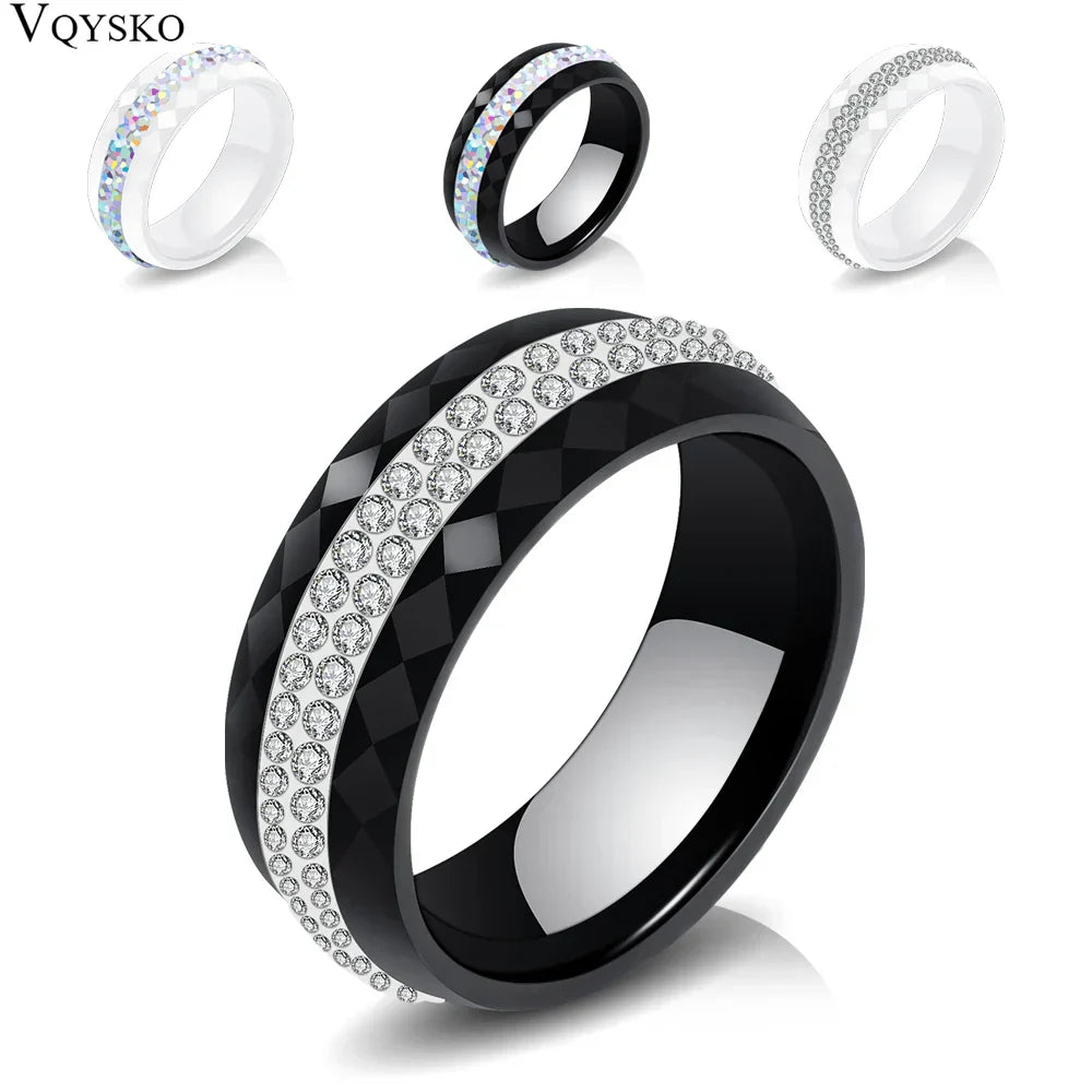 Eleganter Keramikring für Damen – Schwarz & Weiß mit Kristall