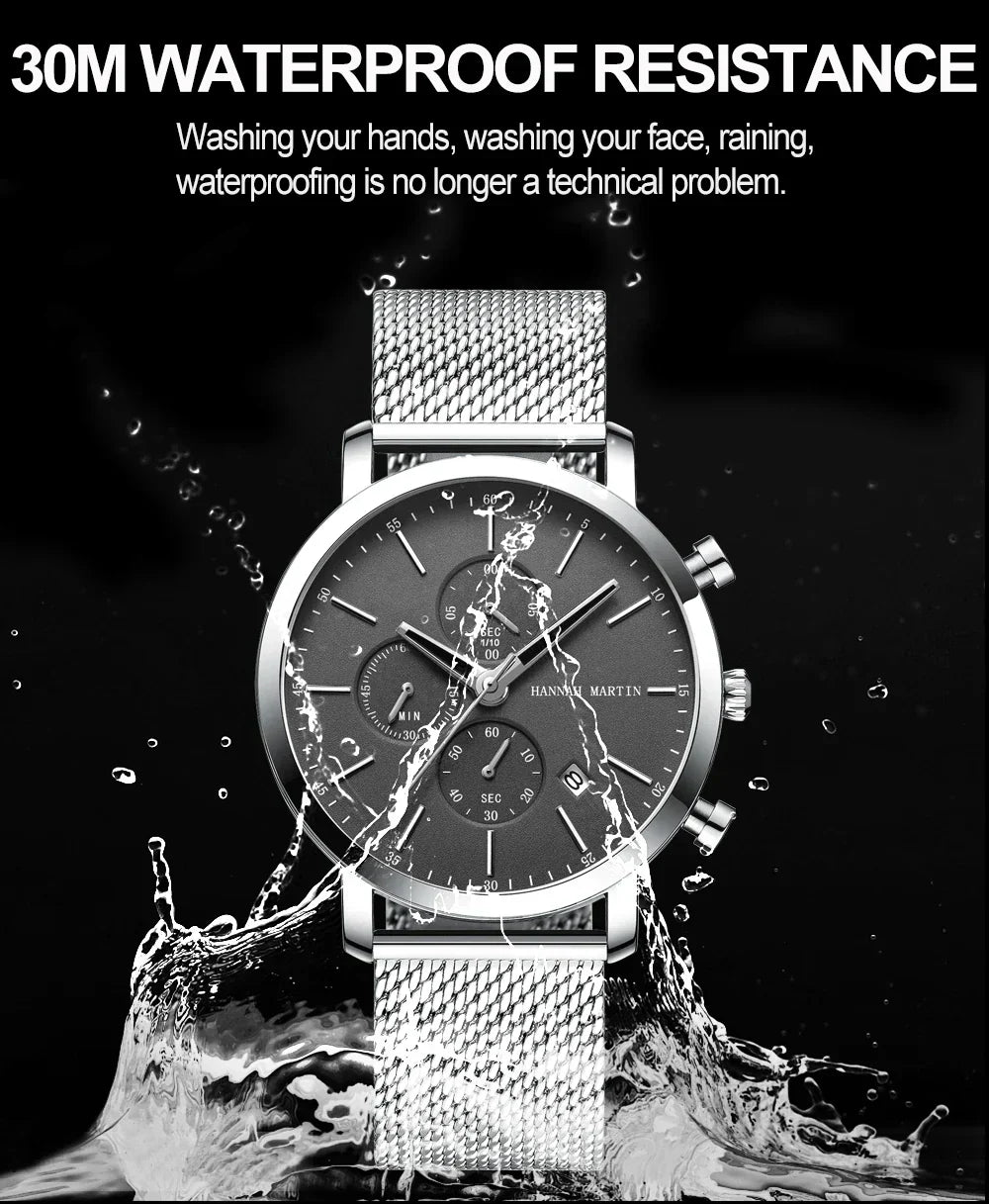 Quarzuhr für Herren – Edelstahl Chronograph mit Datum und Wasserschutz