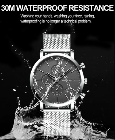 Quarzuhr für Herren – Edelstahl Chronograph mit Datum und Wasserschutz
