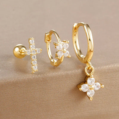 10 Styles Stainless Steel Piercing Earrings Set Geometry Colorful Zircon Huggie Hoop Earring Aesthetic Jewelry