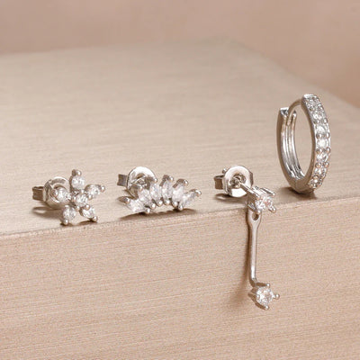 4PCS Stainless Steel Circle Huggie Hoop Earrings Set Gold Color Unique Zircon Flower Stud Earring Piercing Jewelry
