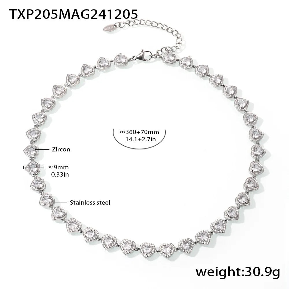Trendy Stainless Steel Cuban Chain Necklace Bracelet White Zircon Inlaid Luxury Charm Bangle Jewelry Gift – Halskette