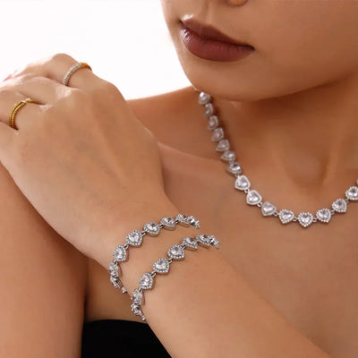 Trendy Stainless Steel Cuban Chain Necklace Bracelet White Zircon Inlaid Luxury Charm Bangle Jewelry Gift – Halskette