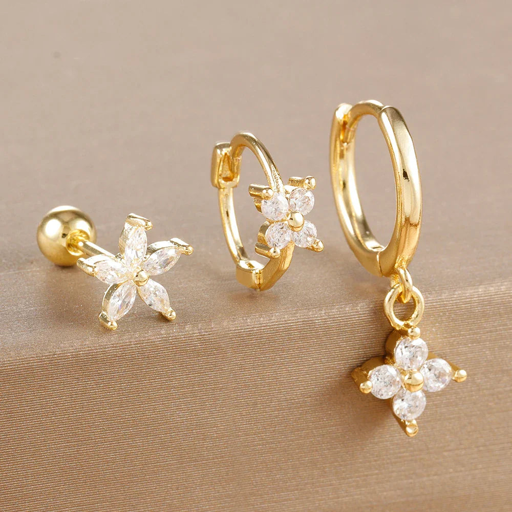 10 Styles Stainless Steel Piercing Earrings Set Geometry Colorful Zircon Huggie Hoop Earring Aesthetic Jewelry