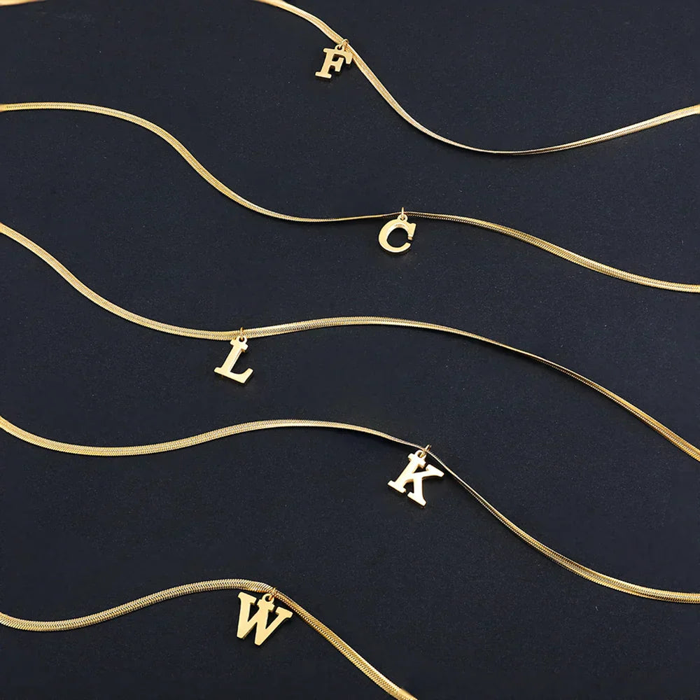 A-Z Alphabet Gold Plated Stainless Steel Pendant Necklace Snake Chain Initial Letter Clavicle Necklaces Collar Jewelry – Halskette