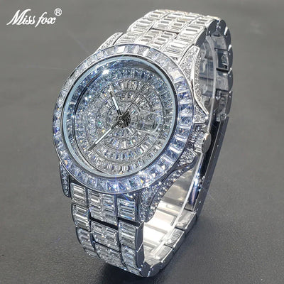 Ice Out Luxus Quarzuhr für Herren – Voll Diamant, Luminous Zeiger, 30m Wasserdicht, Edelstahl, Auto Date, Anti-Magnetisch