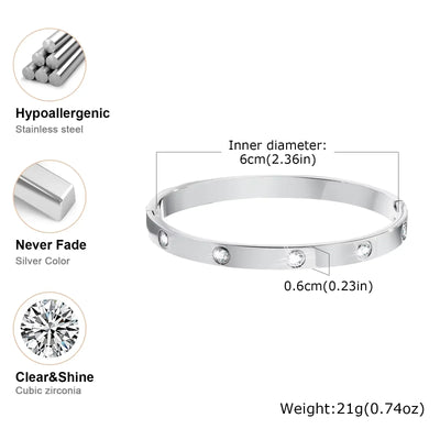 Luxurious Cubic Zircon Openable Bracelet ,Stainless Steel Round Bangle Bracelets,Charm Jewelry Gifts – Armband