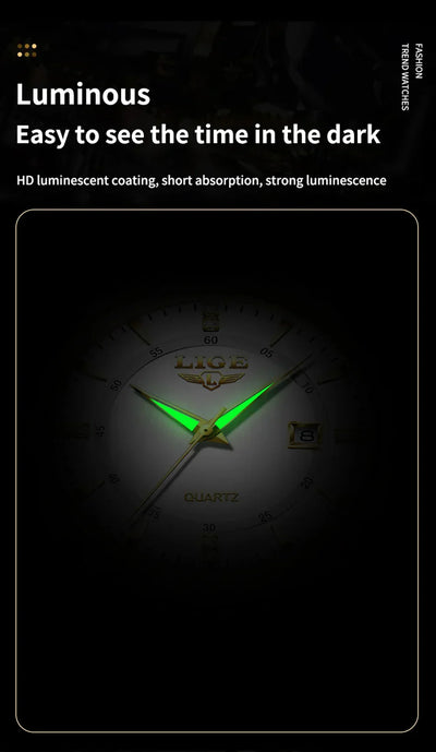 LIGE Damen Quarzuhr – Goldene Edelstahl Armbanduhr mit Luminous Zeigern, Stopuhr, Wasserfest, Auto-Datum – Luxus Armbanduhr für Damen