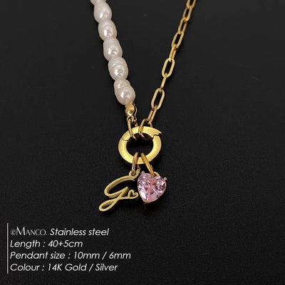 eManco Natural Freshwater Pearl Heart Stainless Steel Cubic Zirconia Pendant Necklace Aesthetic Luxury Chain Jewelry Gift – Halskette