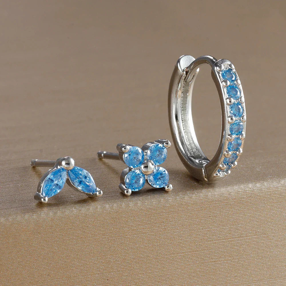 3PCS Stainless Steel Gold Color Circle Hoop Earrings Set Simple Zircon Flower Stud Earring Cartilage Piercing Jewelry