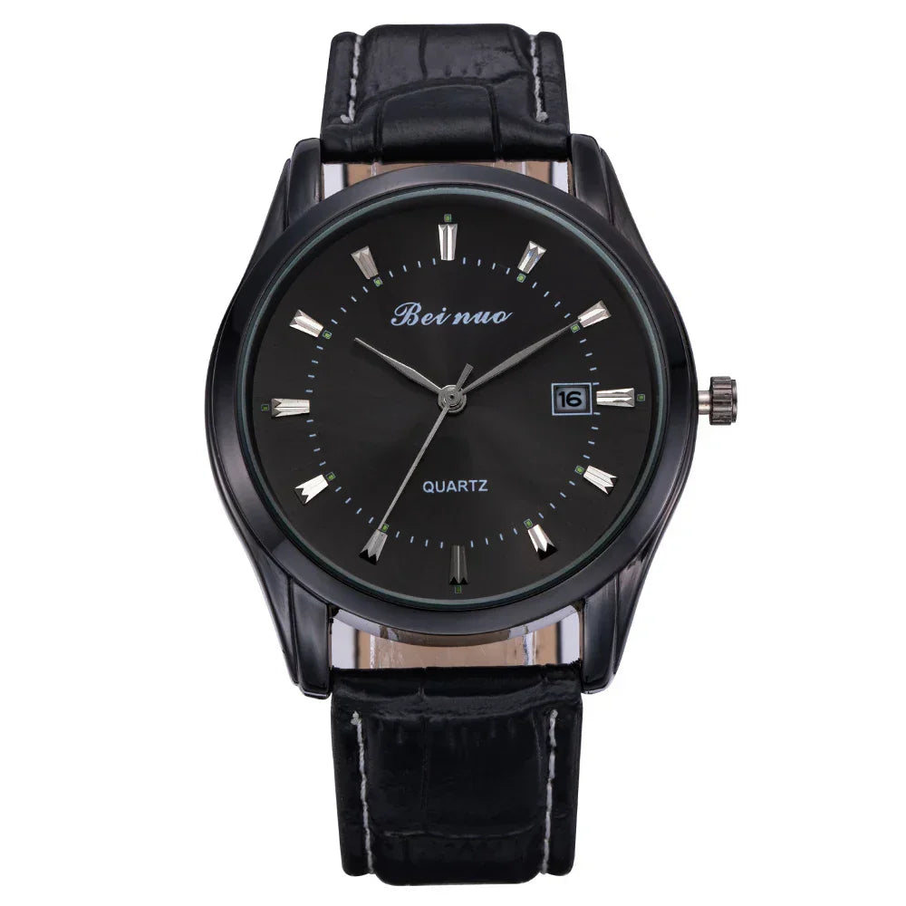 Herren Business Quarzuhr – Elegante Lederarmbanduhr, stoßfest & wasserdicht