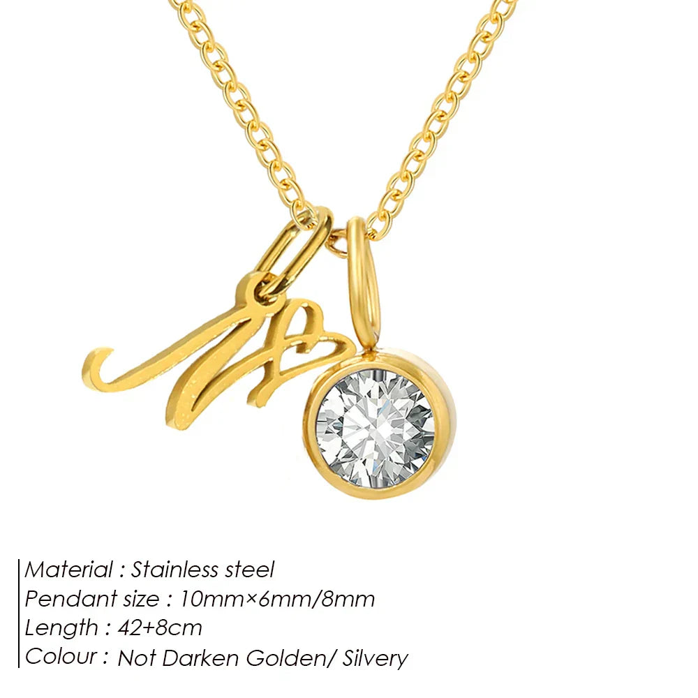 eManco Sparkling Birthstone Necklaces Uppercase Initials A-Z Pendant Stainless Steel Gold Plated Necklace Fashion 's Jewelr – Halskette