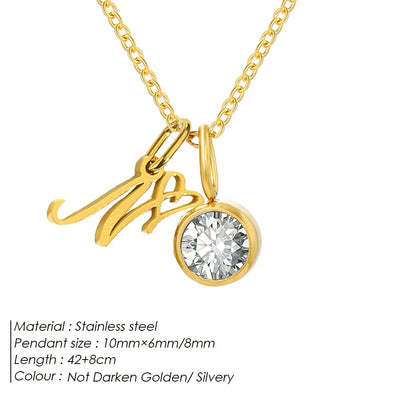 eManco Sparkling Birthstone Necklaces Uppercase Initials A-Z Pendant Stainless Steel Gold Plated Necklace Fashion 's Jewelr – Halskette