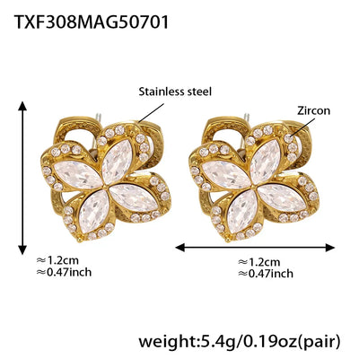 Gorgeous Zircon Necklace Earrings Ring Revolving Flower Pendant Gold Plated Chain Stainless Steel Charm Jewelry Gift