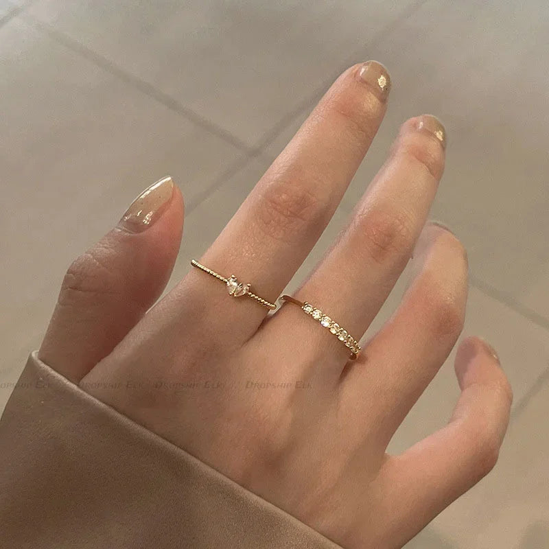 2pcs/set Gold Color Heart Zircon Rings Set Girls Adjustable Minimalism Luxury Twist Ring Fashion Jewelry Wedding Gifts