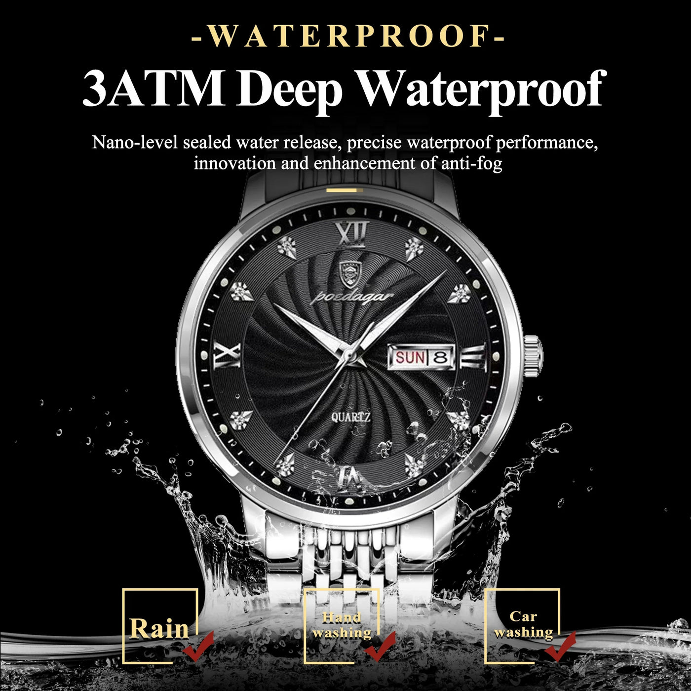POEDAGAR Luxury Brand Man Uhr Wasserdicht