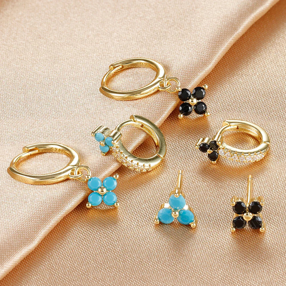 3PCS Fashion Stainless Steel Flower Small Hoop Earrings Set 18K Gold Plated Huggie Cartilage Piercing Jewelry aretes