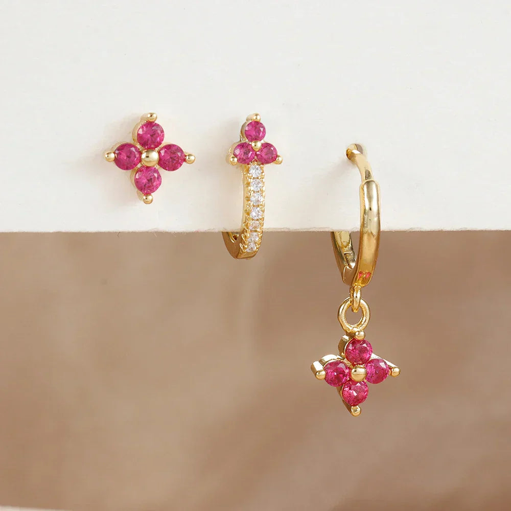 3PCS Fashion Stainless Steel Flower Small Hoop Earrings Set 18K Gold Plated Huggie Cartilage Piercing Jewelry aretes