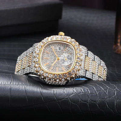 Luxus "Iced Out" Quarz-Armbanduhr für Herren – Edelstahl, Stoßfest, Wasserdicht