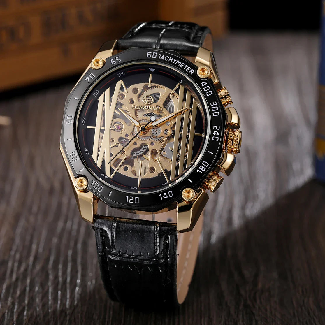 FORSINING Designer Luxury Steel Skeleton Mechanical