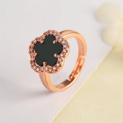 Blumenförmiger Einstellbarer Ring mit Emaille-Inlay und Zirkonia