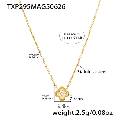 Liora Exquisite Luck Clover Zircon Stainless Steel Drop Pendant Chain Necklaces Stud Earrings Charm Wedding Jewelry