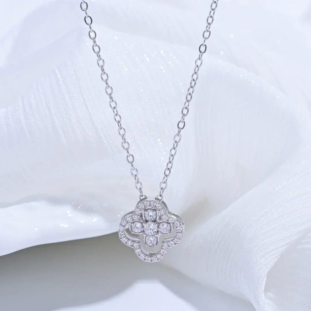 S925 Sterling Silver Four leaf Clover Necklace with Two Ways of Wearing,Light Luxury and Stylish Collarbone Chain SL45