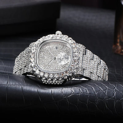 Luxus "Iced Out" Quarz-Armbanduhr für Herren – Edelstahl, Stoßfest, Wasserdicht