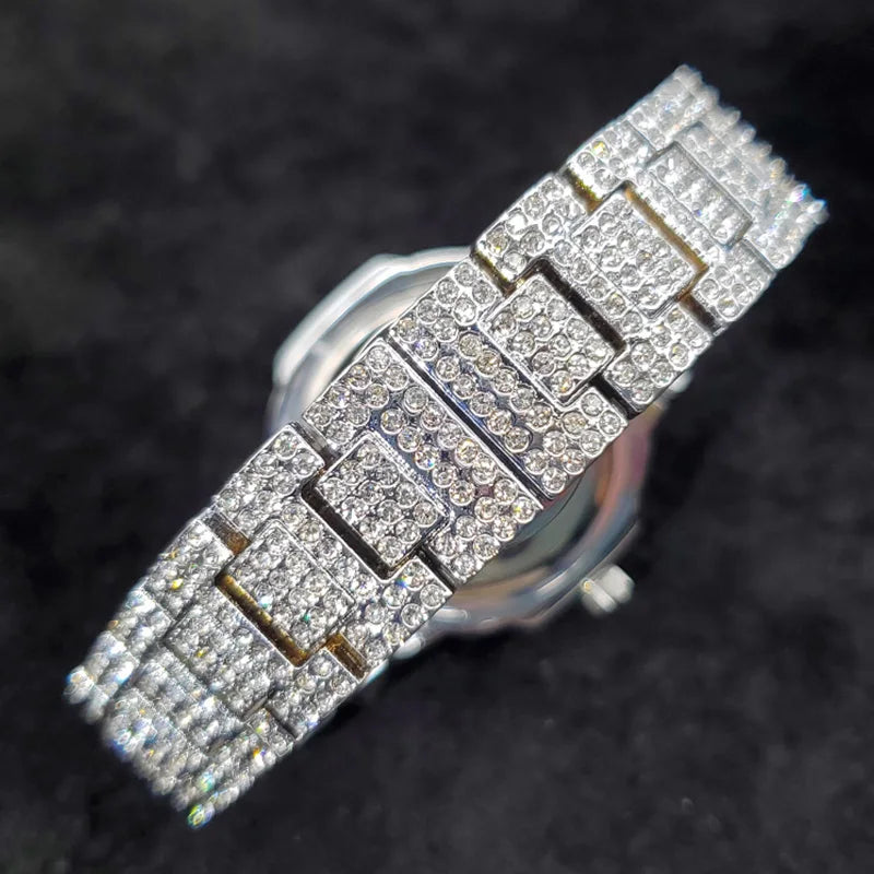Luxus "Iced Out" Quarz-Armbanduhr für Herren – Edelstahl, Stoßfest, Wasserdicht