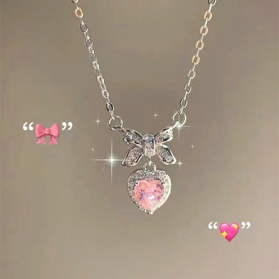 Fashion Pink Planet Heart Zircon Necklace Charm Aesthetic Clavicle Chain Necklace Valentines Day Gift Party Jewelry – Halskette