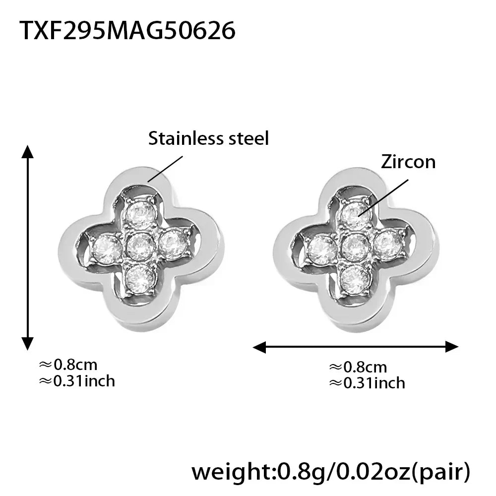 Liora Exquisite Luck Clover Zircon Stainless Steel Drop Pendant Chain Necklaces Stud Earrings Charm Wedding Jewelry