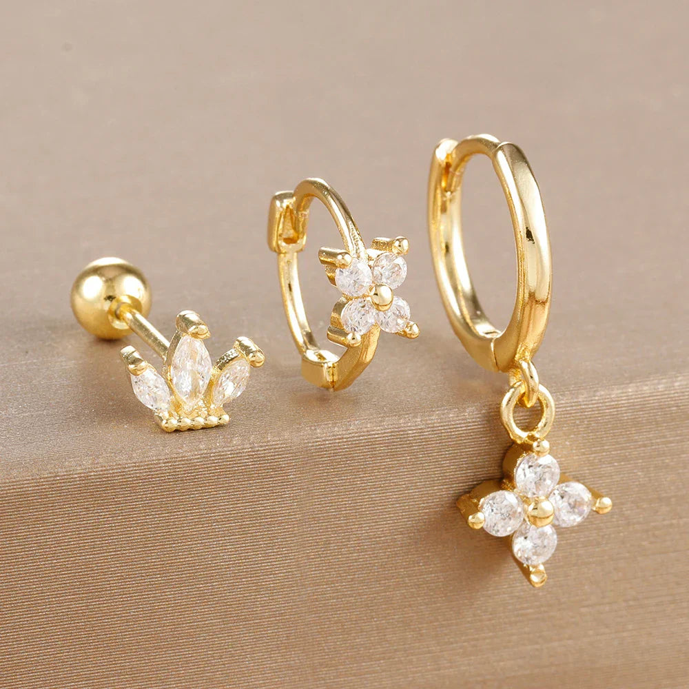 10 Styles Stainless Steel Piercing Earrings Set Geometry Colorful Zircon Huggie Hoop Earring Aesthetic Jewelry