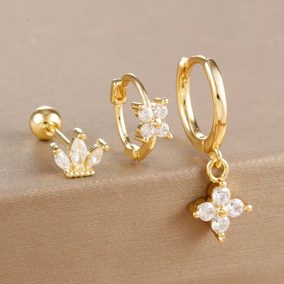 10 Styles Stainless Steel Piercing Earrings Set Geometry Colorful Zircon Huggie Hoop Earring Aesthetic Jewelry