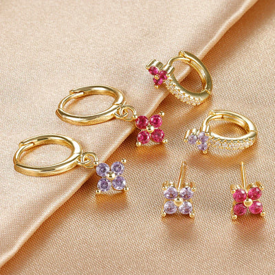 3PCS Fashion Stainless Steel Flower Small Hoop Earrings Set 18K Gold Plated Huggie Cartilage Piercing Jewelry aretes