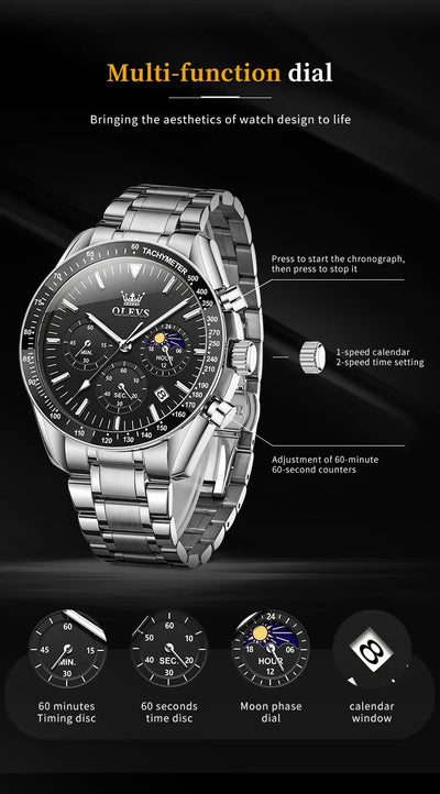 OLEVS Herren Quarz-Armbanduhr 3618 – Chronograph, Wasserdicht, Luminous