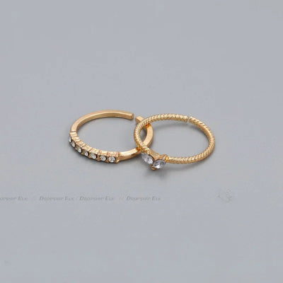 2pcs/set Gold Color Heart Zircon Rings Set Girls Adjustable Minimalism Luxury Twist Ring Fashion Jewelry Wedding Gifts
