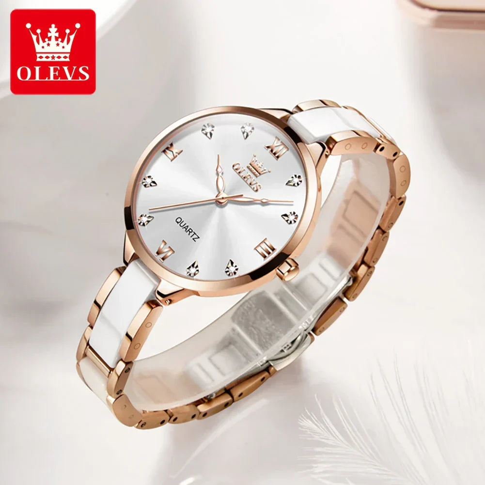 Olevs 5872 Damen Quarzuhr – Elegante Keramik Armbanduhr, Wasserdicht, Japanisches Uhrwerk