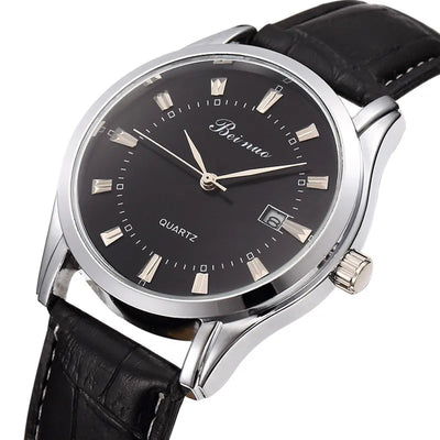 Herren Business Quarzuhr – Elegante Lederarmbanduhr, stoßfest & wasserdicht