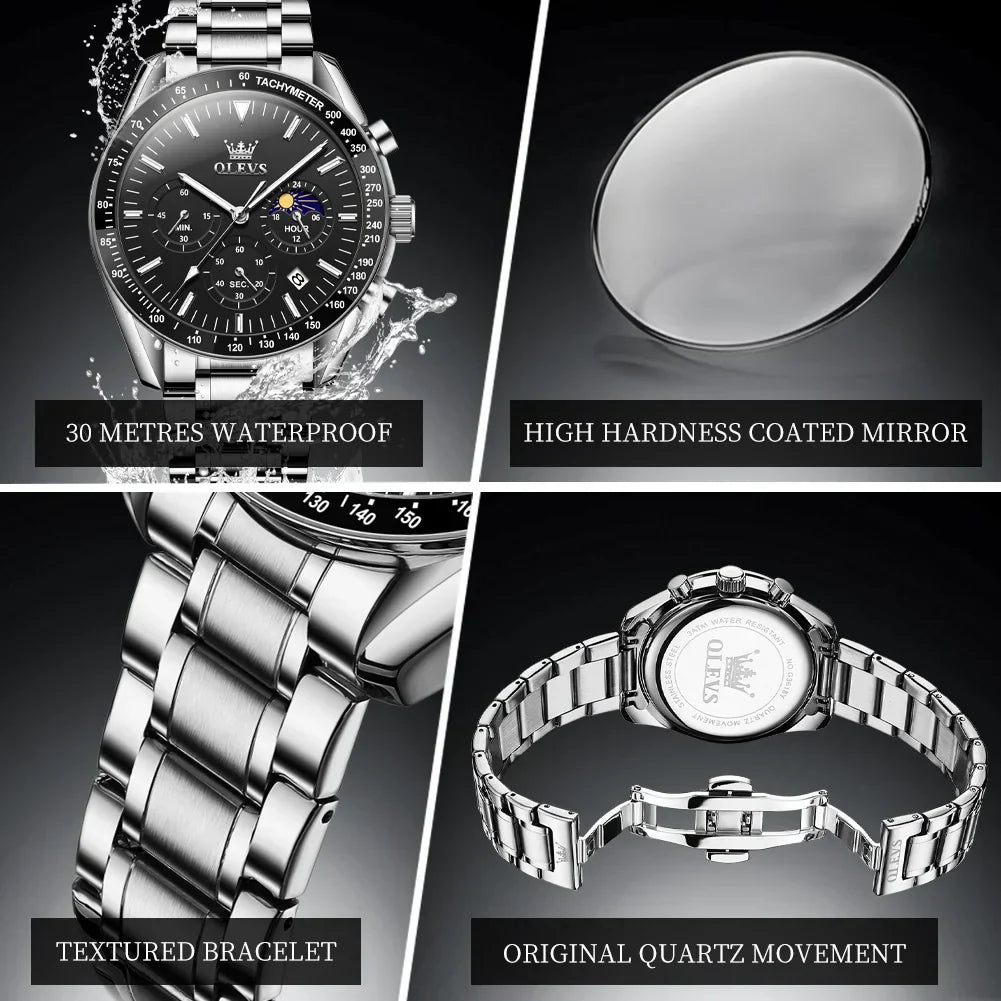 OLEVS Herren Quarz-Armbanduhr 3618 – Chronograph, Wasserdicht, Luminous