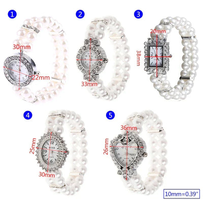 Bulusii Damen Vintage Armbanduhr mit Perlen & Strass, Digital, Elastisch und Verstellbar, Stilvolles Geschenk für Frauen