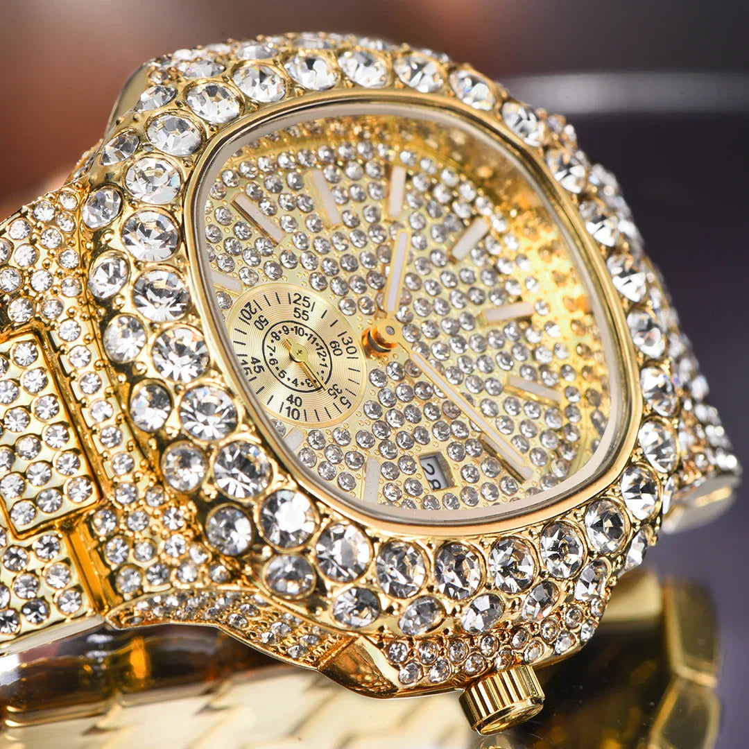 Luxus "Iced Out" Quarz-Armbanduhr für Herren – Edelstahl, Stoßfest, Wasserdicht