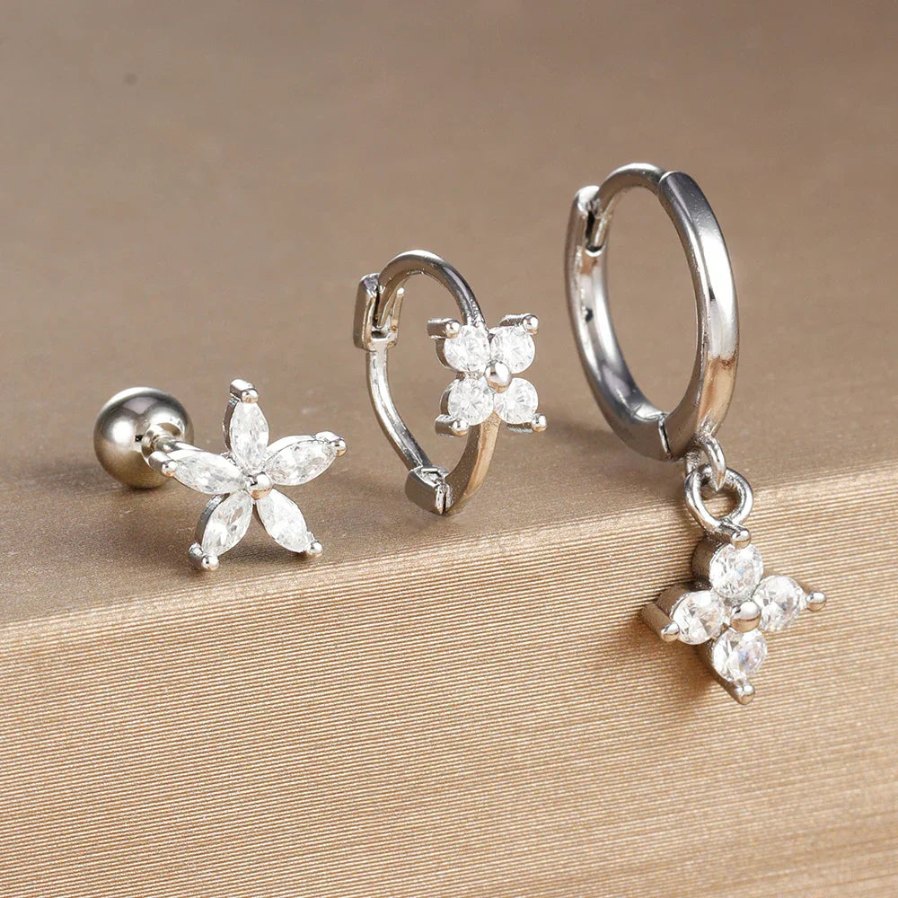 10 Styles Stainless Steel Piercing Earrings Set Geometry Colorful Zircon Huggie Hoop Earring Aesthetic Jewelry