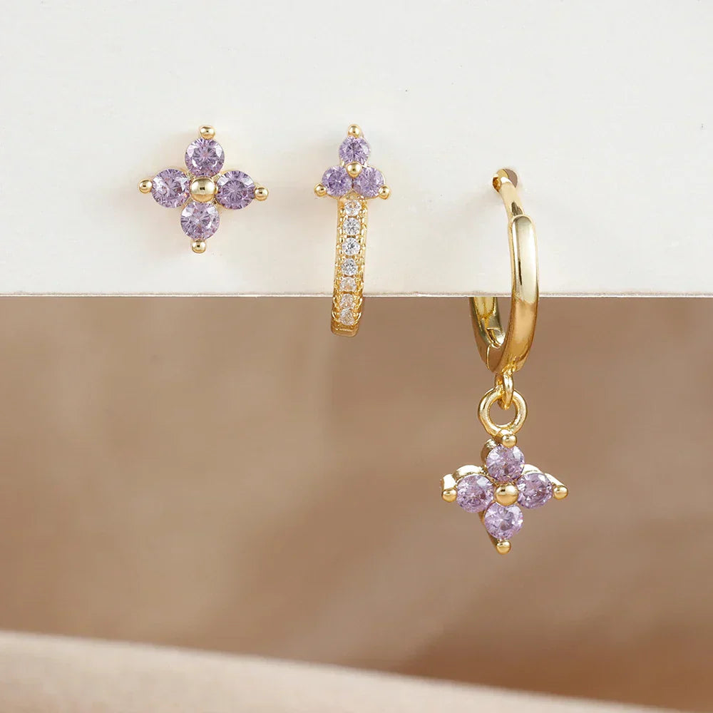 3PCS Fashion Stainless Steel Flower Small Hoop Earrings Set 18K Gold Plated Huggie Cartilage Piercing Jewelry aretes