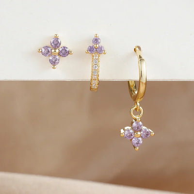 3PCS Fashion Stainless Steel Flower Small Hoop Earrings Set 18K Gold Plated Huggie Cartilage Piercing Jewelry aretes