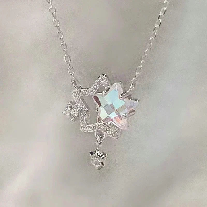 Fashion Pink Planet Heart Zircon Necklace Charm Aesthetic Clavicle Chain Necklace Valentines Day Gift Party Jewelry – Halskette
