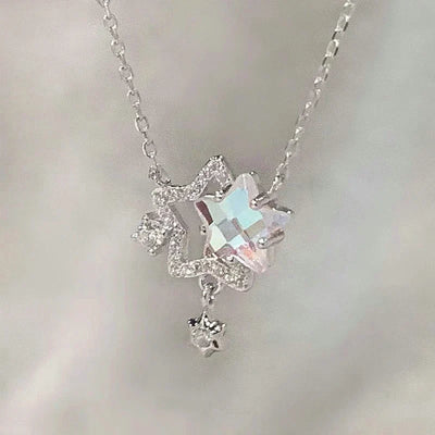 Fashion Pink Planet Heart Zircon Necklace Charm Aesthetic Clavicle Chain Necklace Valentines Day Gift Party Jewelry – Halskette