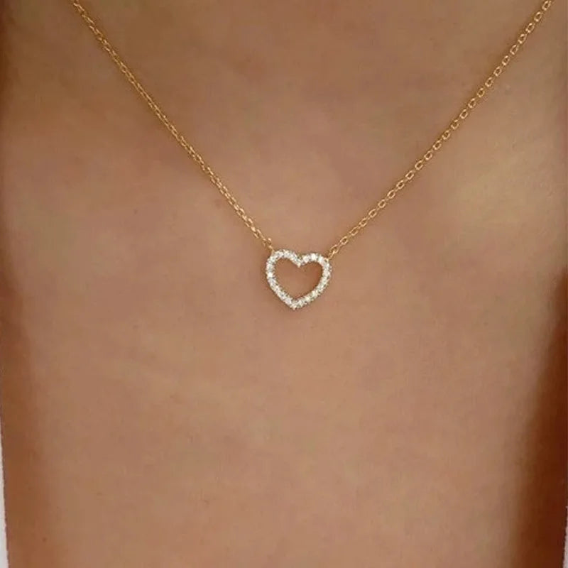 Simple Double Heart Pendant Necklace Couple Stainless Steel Choker Gold Color Chain Wedding Party Friends Jewelry Gift – Halskette